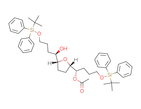 Acetic acid (S)-4-(tert-butyl-diphenyl-silanyloxy)-1-{(2S,5R)-5-[(R)-4-(tert-butyl-diphenyl-silanyloxy)-1-hydroxy-butyl]-tetrahydro-furan-2-yl}-butyl ester