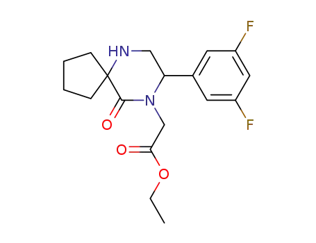 Molecular Structure of 957122-10-0 (ethyl 2-(8-(3,5-difluorophenyl)-10-oxo-6,9-diazaspiro[4.5]decan-9-yl)acetate)