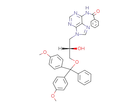 Molecular Structure of 115196-70-8 (Benzamide,
N-[9-[(2S)-3-[bis(4-methoxyphenyl)phenylmethoxy]-2-hydroxypropyl]-9H
-purin-6-yl]-)