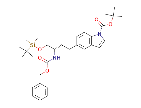 Molecular Structure of 672964-43-1 (1H-Indole-1-carboxylic acid,
5-[(3S)-4-[[(1,1-dimethylethyl)dimethylsilyl]oxy]-3-[[(phenylmethoxy)carb
onyl]amino]butyl]-, 1,1-dimethylethyl ester)