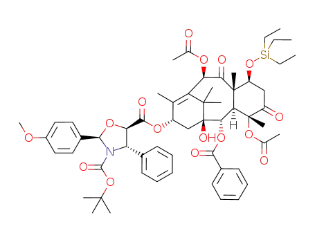Molecular Structure of 892859-28-8 (2-(4-methoxy-phenyl)-4-phenyl-oxazolidine-3,5-dicarboxylic acid 3-<i>tert</i>-butyl ester 5-(4,10-diacetoxy-2-benzoyloxy-1-hydroxy-4,8,12,15,15-pentamethyl-5,9-dioxo-7-triethylsilanyloxy-tricyclo[9.3.1.0<sup>3,8</sup>]pentadec-11-en-13-yl) ester)