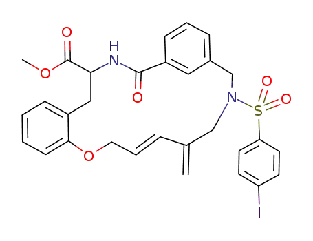 Molecular Structure of 669062-08-2 (methyl 18-((4-iodophenyl)sulfonyl)-16-methylidene-2-oxo-12-oxa-3,18-diazatricyclo[18.3.1.0<sup>6,11</sup>]tetraeicosa-1<sup>(24)</sup>,6,8,10,14,20,22-heptaene-4-carboxylate)