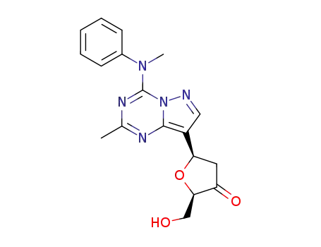 Molecular Structure of 476468-46-9 (2-methyl-4-(N-methyl-N-phenylamino)-8-(β-D-glycero-pentofuran-3'-ulose-1'-yl)pyrazolo[1,5-a]-1,3,5-triazine)