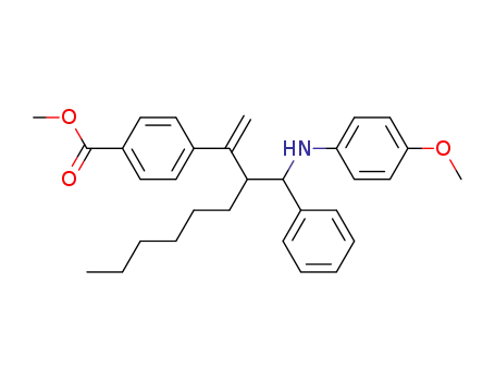 Molecular Structure of 923293-55-4 (Benzoic acid,
4-[2-[[(4-methoxyphenyl)amino]phenylmethyl]-1-methyleneoctyl]-, methyl
ester)