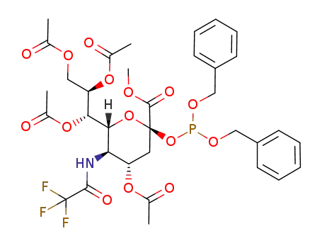 Molecular Structure of 866332-35-6 (dibenzyl [methyl (4,7,8,9-tetra-O-acetyl-3,5-dideoxy-5-trifluoroacetamido-D-glycero-β-D-galacto-non-2-ulopyranosid)ulonate] phosphite)