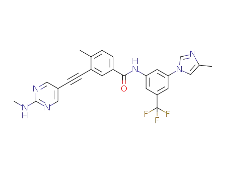 Molecular Structure of 1257628-58-2 (4-methyl-N-(3-(4-methyl-1H-imidazol-1-yl)-5-(trifluoromethyl)phenyl)-3-(2-(2-(methylamino)pyrimidin-5-yl)ethynyl)benzamide)