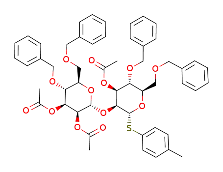 Acetic acid (2R,3R,4S,5S,6R)-3-benzyloxy-2-benzyloxymethyl-5-((2R,3S,4S,5R,6R)-3,4-diacetoxy-5-benzyloxy-6-benzyloxymethyl-tetrahydro-pyran-2-yloxy)-6-p-tolylsulfanyl-tetrahydro-pyran-4-yl ester