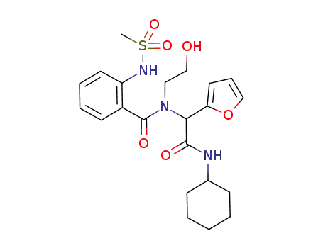 Molecular Structure of 934421-05-3 (<i>N</i>-(cyclohexylcarbamoyl-furan-2-yl-methyl)-<i>N</i>-(2-hydroxy-ethyl)-2-methanesulfonylamino-benzamide)