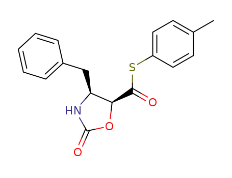 Molecular Structure of 176755-58-1 (5-Oxazolidinecarbothioic acid, 2-oxo-4-(phenylmethyl)-,
S-(4-methylphenyl) ester, (4S,5S)-)