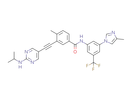 Molecular Structure of 1257628-81-1 (3-(2-(2-(isopropylamino)pyrimidin-5-yl)ethynyl)-4-methyl-N-(3-(4-methyl-1H-imidazol-1-yl)-5-(trifluoromethyl)phenyl)benzamide)