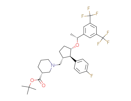 (R)-1-[(1R,2R,3S)-3-{(R)-1-(3,5-bis(trifluoromethyl)phenyl)ethoxy}-2-(4-fluorophenyl)cyclopentylmethyl]piperidine-3-carboxylic acid tert-butyl ester