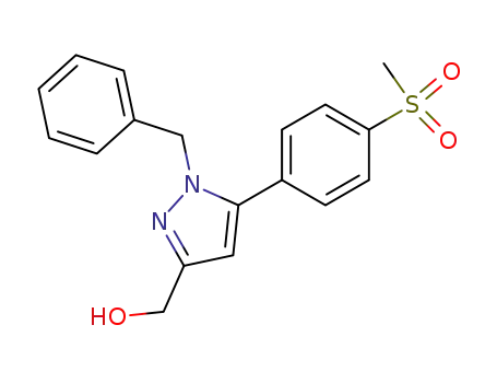 Molecular Structure of 654058-51-2 (1H-Pyrazole-3-methanol, 5-[4-(methylsulfonyl)phenyl]-1-(phenylmethyl)-)