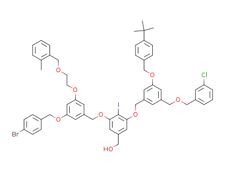{3-{3-(4-bromo-benzyloxy)-5-[2-(2-methyl-benzyloxy)-ethoxy]-benzyloxy}-5-[3-(4-<i>tert</i>-butyl-benzyloxy)-5-(3-chloro-benzyloxymethyl)-benzyloxy]-4-iodo-phenyl}-methanol