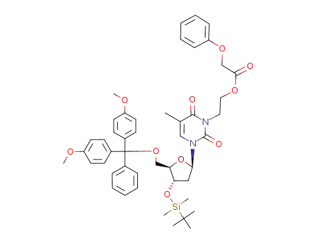Molecular Structure of 749254-11-3 (phenoxy-acetic acid 2-{3-[5-[bis-(4-methoxy-phenyl)-phenyl-methoxymethyl]-4-(<i>tert</i>-butyl-dimethyl-silanyloxy)-tetrahydro-furan-2-yl]-5-methyl-2,6-dioxo-3,6-dihydro-2<i>H</i>-pyrimidin-1-yl}-ethyl ester)
