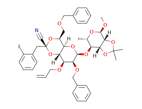 methyl 3-O-allyl-2,7-di-O-benzyl-4,6-O-{1-cyano-2-(2-iodophenyl)ethylidene}-L-glycero-β-D-manno-heptopyranosyl-(1->4)-2,3-O-isopropylidene-α-L-rhamnopyranoside