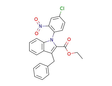 Molecular Structure of 573983-39-8 (1H-Indole-2-carboxylic acid,
1-(4-chloro-2-nitrophenyl)-3-(phenylmethyl)-, ethyl ester)