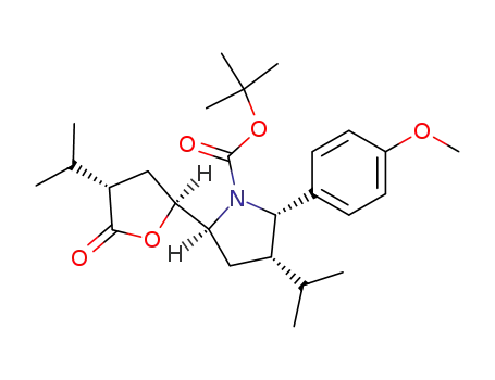 Molecular Structure of 441794-96-3 ((2S,3S,5S)-3-Isopropyl-5-((2S,4S)-4-isopropyl-5-oxo-tetrahydro-furan-2-yl)-2-(4-methoxy-phenyl)-pyrrolidine-1-carboxylic acid tert-butyl ester)