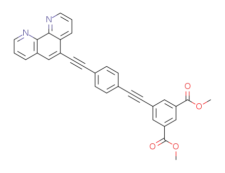Molecular Structure of 797761-33-2 (1,3-Benzenedicarboxylic acid,
5-[[4-(1,10-phenanthrolin-5-ylethynyl)phenyl]ethynyl]-, dimethyl ester)