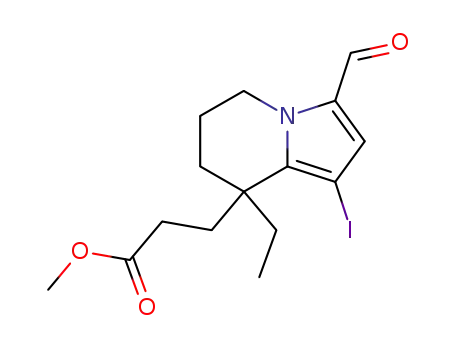 methyl (+/-)-8-ethyl-3-formyl-5,6,7,8-tetrahydro-1-iodoindolizin-8-propionate