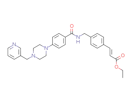 Molecular Structure of 617691-09-5 (3-(4-{[4-(4-pyridin-3-ylmethylpiperazin-1-yl)benzoylamino]methyl}phenyl)acrylic acid ethyl ester)