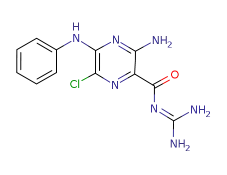 Molecular Structure of 1158-04-9 (Pyrazinecarboxamide,
3-amino-N-(aminoiminomethyl)-6-chloro-5-(phenylamino)-)