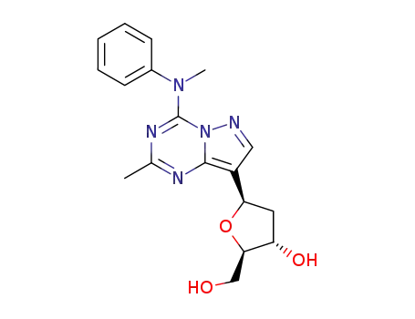 Molecular Structure of 476468-47-0 (8-(2'-deoxy-β-D-ribofuranosyl)-2-methyl-4-(N-methyl-N-phenylamino)pyrazolo[1,5-a]-1,3,5-triazine)