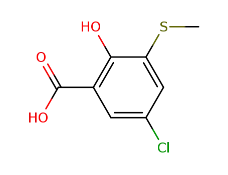 Molecular Structure of 68029-68-5 (Benzoic acid, 5-chloro-2-hydroxy-3-(methylthio)-)