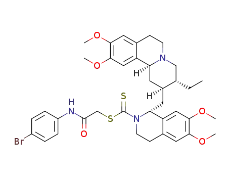 Molecular Structure of 1414847-91-8 (1-(3-ethyl-9,10-dimethoxy-1,3,4,6,7,11b-hexahydro-2H-pyrido[2,1-a]isoquinolin-2-yl-methyl)-6,7-dimethoxy-3,4-dihydro-1H-isoquinoline-2-carbodithioic acid (4-bromo-phenylcarbamoyl)-methyl ester)