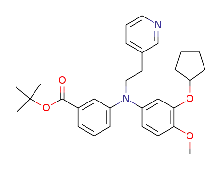 Molecular Structure of 651023-31-3 (Benzoic acid,
3-[[3-(cyclopentyloxy)-4-methoxyphenyl][2-(3-pyridinyl)ethyl]amino]-,
1,1-dimethylethyl ester)