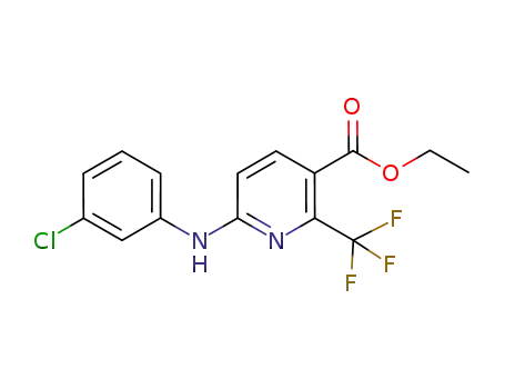 Molecular Structure of 676627-03-5 (3-Pyridinecarboxylic acid, 6-[(3-chlorophenyl)amino]-2-(trifluoromethyl)-,
ethyl ester)