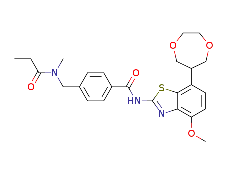 Molecular Structure of 798533-25-2 (N-(7-[1,4]dioxepan-6-yl-4-methoxy-benzothiazol-2-yl)-4-[(methyl-propionyl-amino)-methyl]-benzamide)