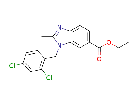 Molecular Structure of 193009-93-7 (1H-Benzimidazole-6-carboxylic acid,
1-[(2,4-dichlorophenyl)methyl]-2-methyl-, ethyl ester)