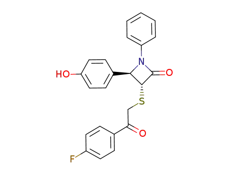 Molecular Structure of 646037-14-1 (2-Azetidinone,
3-[[2-(4-fluorophenyl)-2-oxoethyl]thio]-4-(4-hydroxyphenyl)-1-phenyl-,
(3R,4R)-)