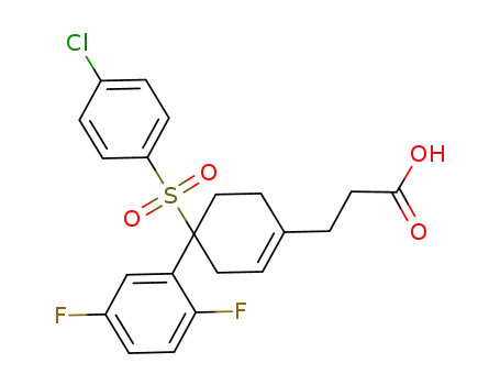 Molecular Structure of 942296-40-4 (3-[4-[(4-chlorophenyl)sulfonyl]-4-(2,5-difluorophenyl)cyclohex-1-enyl]propanoic acid)