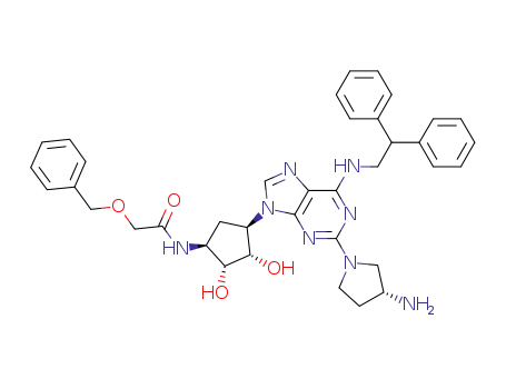 Molecular Structure of 955972-44-8 (N-{(1S,2R,3S,4R)-4-[2-((R)-3-amino-pyrrolidin-1-yl)-6-(2,2-diphenyl-ethylamino)-purin-9-yl]-2,3-dihydroxy-cyclopentyl}-2-benzyloxy-acetamide)
