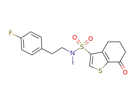 Molecular Structure of 864961-12-6 (7-oxo-4,5,6,7-tetrahydro-benzo[b]thiophene-3-sulfonic acid [2-(4-fluorophenyl)-ethyl]-methyl-amide)