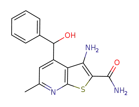 Molecular Structure of 635730-97-1 (3-amino-4-(hydroxyphenylmethyl)-6-methylthieno[2,3-b]pyridine-2-carboxylic acid amide)