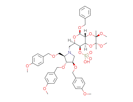 benzyl 2,3-O-[(2R,3R)-2,3-dimethoxybutane-2,3-diyl]-4-O-sulfoxy-6-deoxy-6-[1,4-dideoxy-2,3,5-tri-O-p-methoxybenzyl-1,4-iminonium-D-arabinitol]-β-D-galactopyranoside inner salt