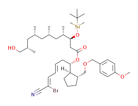 (3S,4S,6S,8R,10S)-((S,3E,5Z)-6-bromo-6-cyano-1-{(1R,2R)-2-[(4-methoxybenzyloxy)methyl]cyclopentyl}hexa-3,5-dienyl) 3-(tert-butyldimethylsilyloxy)-11-hydroxy-4,6,8,10-tetramethylundecanoate