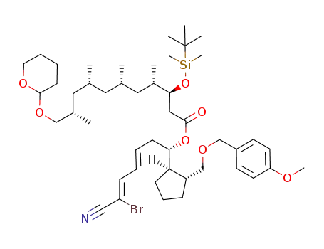 (3S,4S,6S,8R,10S)-((S,3E,5Z)-6-bromo-6-cyano-1-{(1R,2R)-2-[(4-methoxybenzyloxy)methyl]cyclopentyl}hexa-3,5-dienyl) 3-(tert-butyldimethylsilyloxy)-4,6,8,10-tetramethyl-11-(tetrahydro-2H-pyran-2-yloxy)undecanoate