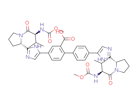 Molecular Structure of 1007885-17-7 (4,4'-bis(2-((2S)-1-(N-(methoxycarbonyl)-L-valyl)-2-pyrrolidinyl)-1H-imidazol-5-yl)-2-biphenylcarboxylic acid)