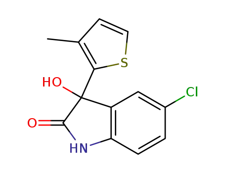 Molecular Structure of 848866-00-2 (2H-Indol-2-one, 5-chloro-1,3-dihydro-3-hydroxy-3-(3-methyl-2-thienyl)-)