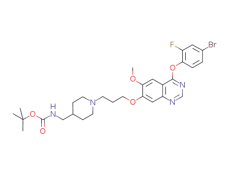 Molecular Structure of 320366-65-2 (4-(4-bromo-2-fluorophenoxy)-7-[3-(4-tert-butoxycarbonylaminomethylpiperidin-1-yl)propoxy]-6-methoxyquinazoline)