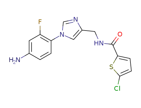 Molecular Structure of 928630-97-1 (2-Thiophenecarboxamide,
N-[[1-(4-amino-2-fluorophenyl)-1H-imidazol-4-yl]methyl]-5-chloro-)