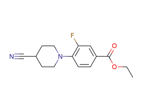 Molecular Structure of 570408-19-4 (Benzoic acid, 4-(4-cyano-1-piperidinyl)-3-fluoro-, ethyl ester)