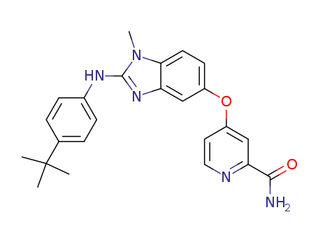 Molecular Structure of 710351-77-2 (4-({2-[(4-tert-butylphenyl)amino]-1-methyl-1H-benzimidazol-5-yl}oxy)pyridine-2-carboxamide)