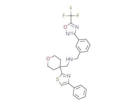 Molecular Structure of 1314890-36-2 (1-(4-(4-phenylthiazol-2-yl)tetrahydro-2H-pyran-4-yl)-N-(3-(5-(trifluoromethyl)-1,2,4-oxadiazol-3-yl)benzyl)methanamine)