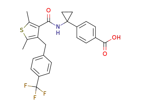 Molecular Structure of 1006036-87-8 (4-[1-[[[2,5-Dimethyl-4-[[4-(trifluoromethyl)phenyl]methyl]-3-thienyl]carbonyl]amino]cyclopropyl]benzoic acid)