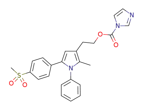 Molecular Structure of 1429808-15-0 (2-(2-methyl-5-(4-(methylsulfonyl)phenyl)-1-phenyl-1H-pyrrol-3-yl)ethyl-1H-imidazole-1-carboxylate)