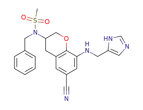 Molecular Structure of 757956-47-1 (N-Benzyl-N-{6-cyano-8-[(3H-imidazol-4-yl)-methyl-amino]-chroman-3-yl}-methanesulfonamide)